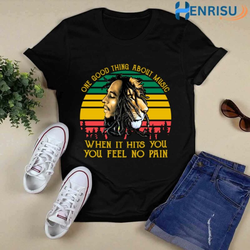 Bob Marley One Good Thing About Music When It Hits You Vintage Sunset 2 T Shirt