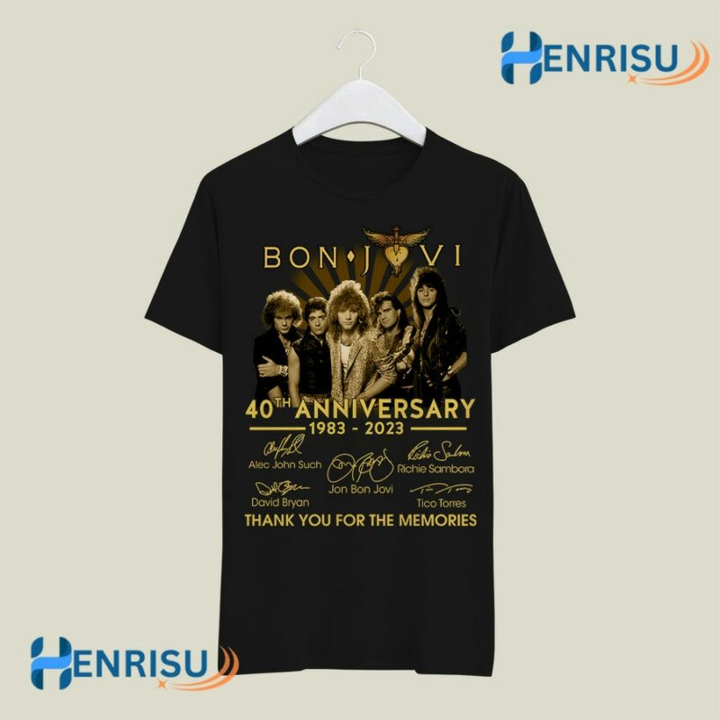Bon Jovi 40Th Anniversary 1982 2023 Thank You For Memories Signature 2 T Shirt